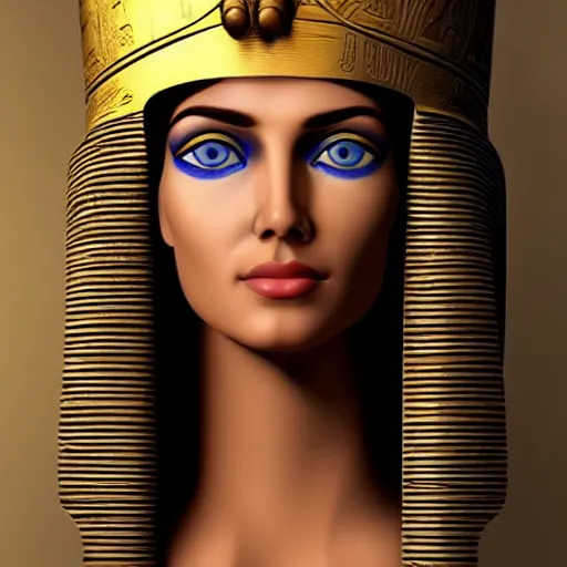 Image similar to real Cleopatra in ancient egypt, perfect, hyperrealistic and ultra detailed face , wild blue eyes and brown, short and straight hair