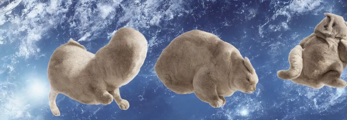 Image similar to photo of big chungus floating in space