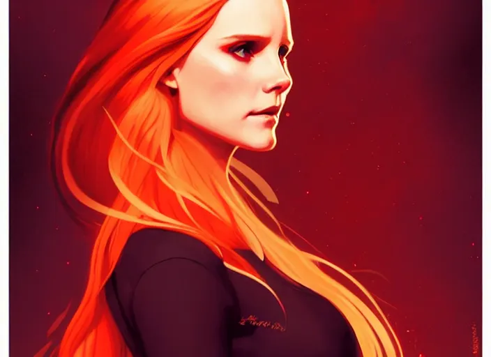 Image similar to style artgerm, joshua middleton, beautiful kristen bell with dark red dress, very long orange hair, symmetrical face, symmetrical eyes, fire powers fire swirling, detailed, volcano setting, cinematic lighting