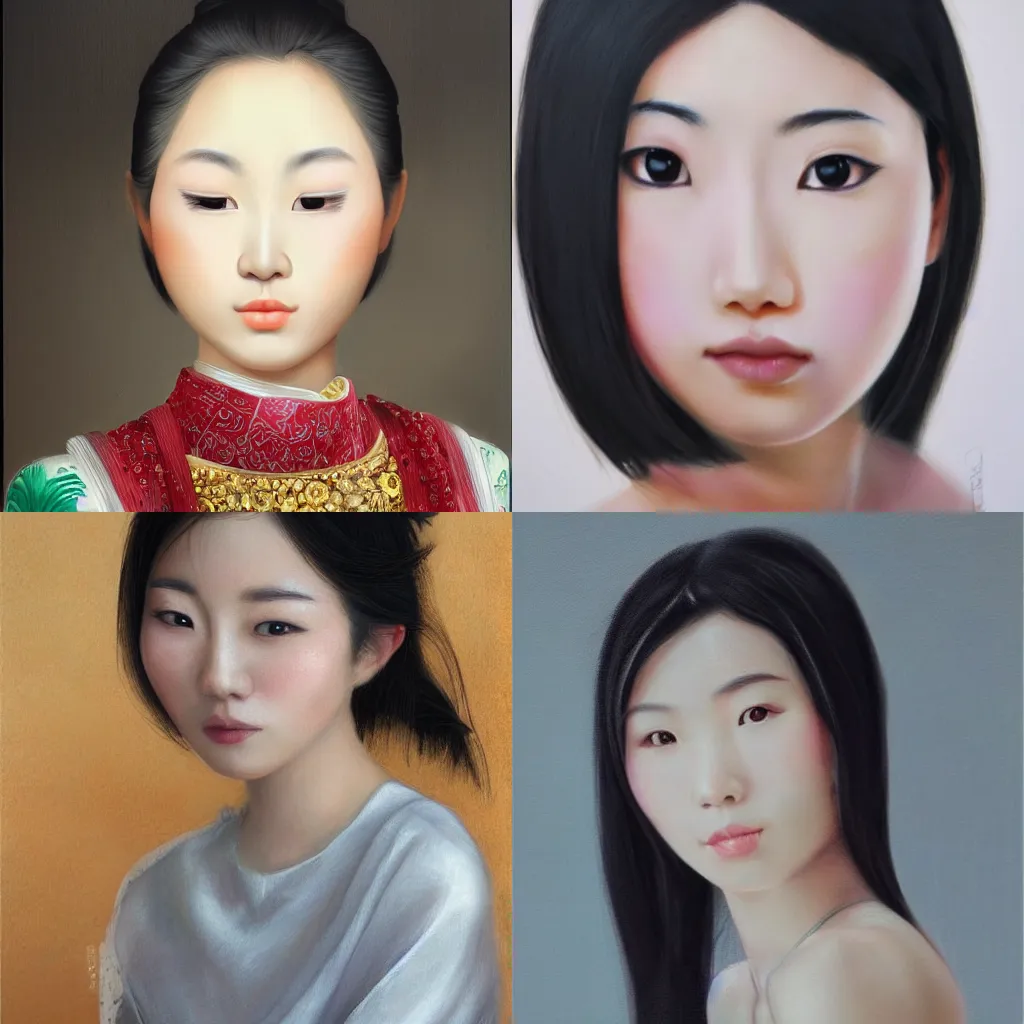 Prompt: beautiful portrait of a young Asian woman, details, elegant, photo realistic