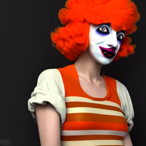Image similar to a clown wearing orange wig and striped shirt, digital art by hirohiko araki, trending on artstation