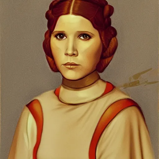 Image similar to young carrie fisher as princess leia, portrait by fra angelico