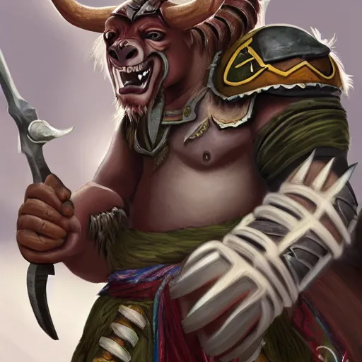 Image similar to A Tauren warrior wielding a two handed sword, digital painting, detailed, realism