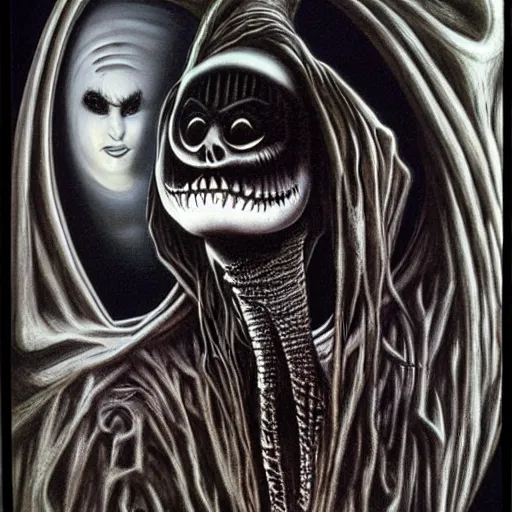 Prompt: the nightmare before christmas detailed airbrush photorealistic by h. r. giger