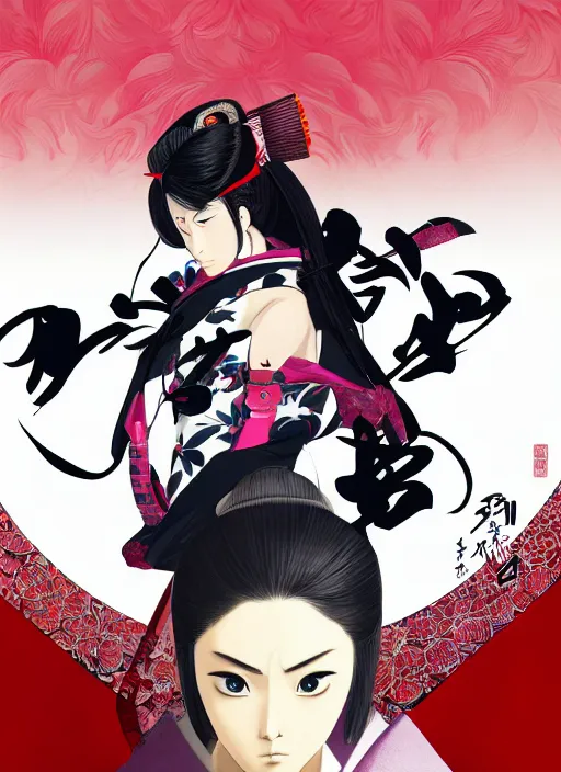 Prompt: portrait of a samurai princess, digital painting masterpiece, advanced lighting technology, stylized yet realistic anatomy and face, gorgeous, by reiq and bengus and akiman and shigenori soejima and bastien vives and balak and michael sanlaville and jamie hewlett, 4 k wallpaper, cinematic, gorgeous brush strokes, coherent and smooth
