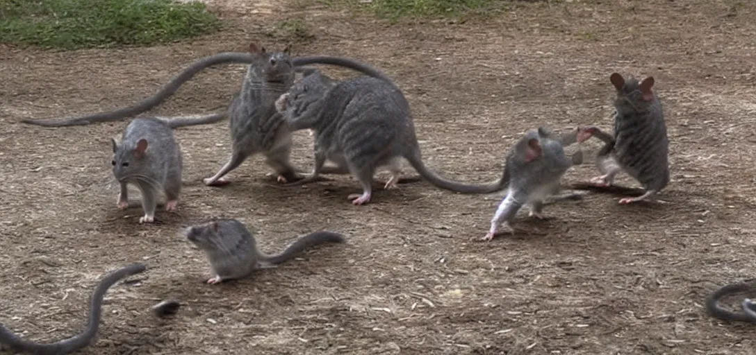 Prompt: rats vs cats as gladiators fighting in gladiator arena