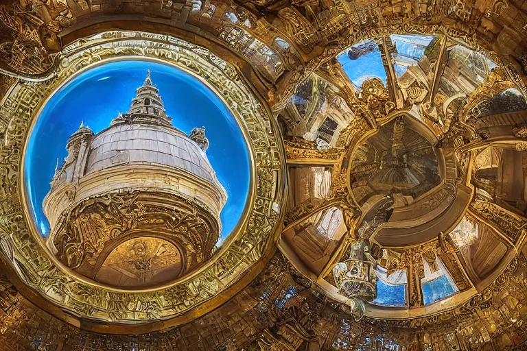 Prompt: a miniature castle under an ornate glass dome, by paulette tavormina, extremely detailed, photorealistic, surrealism, dramatic lighting, smooth sharp focus