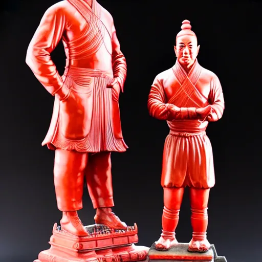 Image similar to museum van damm portrait statue monument made from chinese porcelain brush face hand painted with iron red dragons full - length very very detailed intricate symmetrical well proportioned