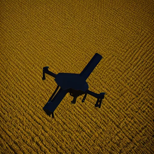 Image similar to new minimalist low poly drone seen flying above a cornfield photograph