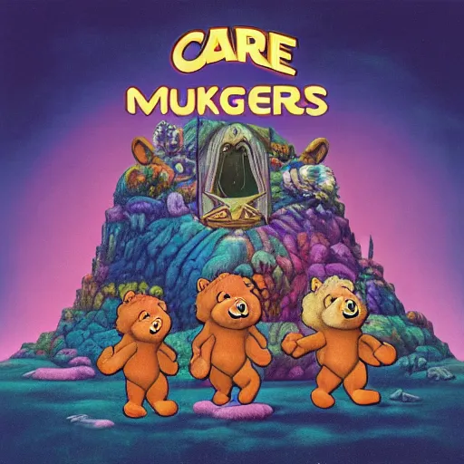 Image similar to the care bears on iron maiden album cover, 8 k resolution hyperdetailed dystopian apocalyptic surrealism
