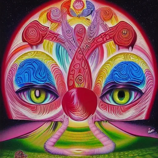 Prompt: painting of hello kitty by alex grey