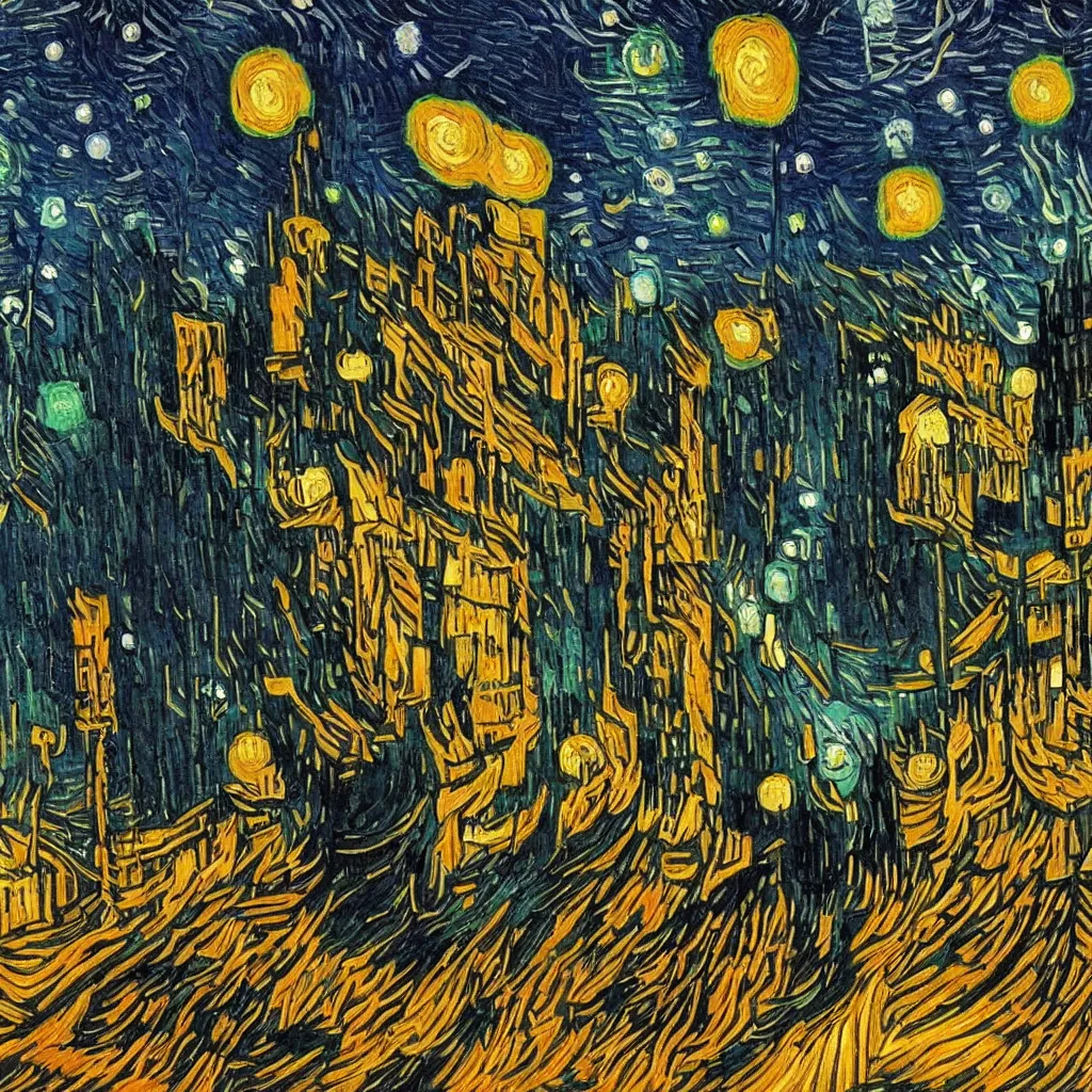 Image similar to cyber punk by van gogh