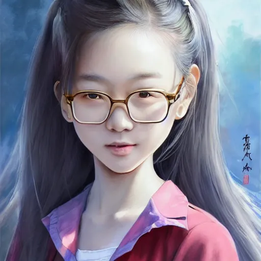 Prompt: dynamic composition, motion, ultra-detailed, incredibly detailed, a lot of details, amazing fine details and brush strokes, colorful and grayish palette, smooth, HD semirealistic anime CG concept art digital painting, watercolor oil painting of a cute schoolgirl wearing glasses, by a Chinese artist at ArtStation, by Huang Guangjian, Fenghua Zhong, Ruan Jia, Xin Jin and Wei Chang. Realistic artwork of a Chinese videogame, gradients, gentle an harmonic grayish colors.
