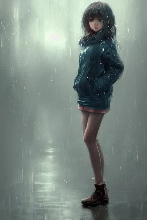 Image similar to cute girl in the rain, by wlop, concept art, poster, high quality