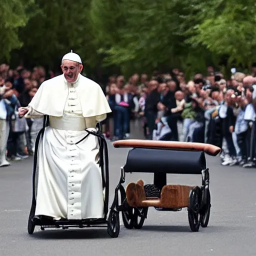 Image similar to the pope riding a childs tricycle