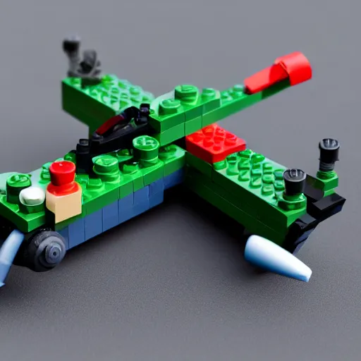 Image similar to military drone made of lego, toy, high resolution photo