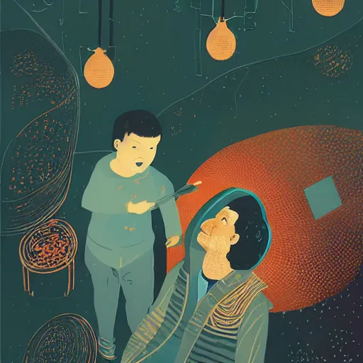 Image similar to a son admiring his father, joyful, illustration by victo ngai, studio muti, malika favre