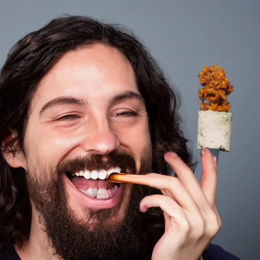 Image similar to Jesus smoking weed and laughing, profile picture, studio photography