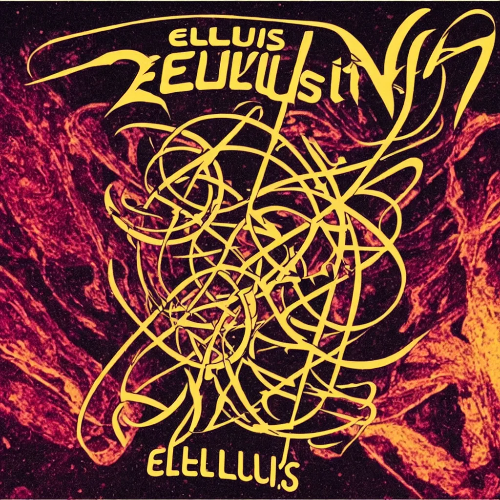 Prompt: Ellüs band logo named, 70s progressive rock inspired logo