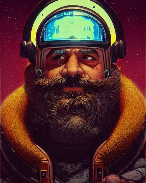 Image similar to torbjorn from overwatch, character portrait, portrait, close up, concept art, intricate details, highly detailed, vintage sci - fi poster, retro future, vintage sci - fi art, in the style of chris foss, rodger dean, moebius, michael whelan, and gustave dore