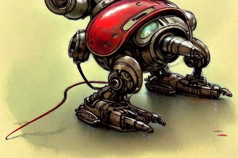 Image similar to adventurer ( ( ( ( ( 1 9 5 0 s retro future robot mouse tachikoma. muted colors. ) ) ) ) ) by jean baptiste monge!!!!!!!!!!!!!!!!!!!!!!!!! chrome red