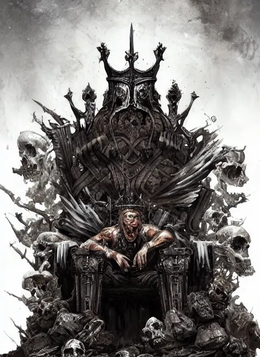 Warrior king sitting on the throne. fantasy scenery. concept art. Stock  Illustration