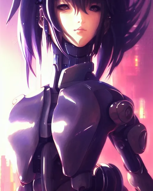 Image similar to portrait Anime Girl in mecha armor in night tokyo Sharp fine face pretty face, realistic shaded Perfect face, fine details. Anime. cyberpunk realistic shaded lighting by katsuhiro otomo ghost-in-the-shell, magali villeneuve, artgerm, rutkowski Jeremy Lipkin and Giuseppe Dangelico Pino and Michael Garmash and Rob Rey