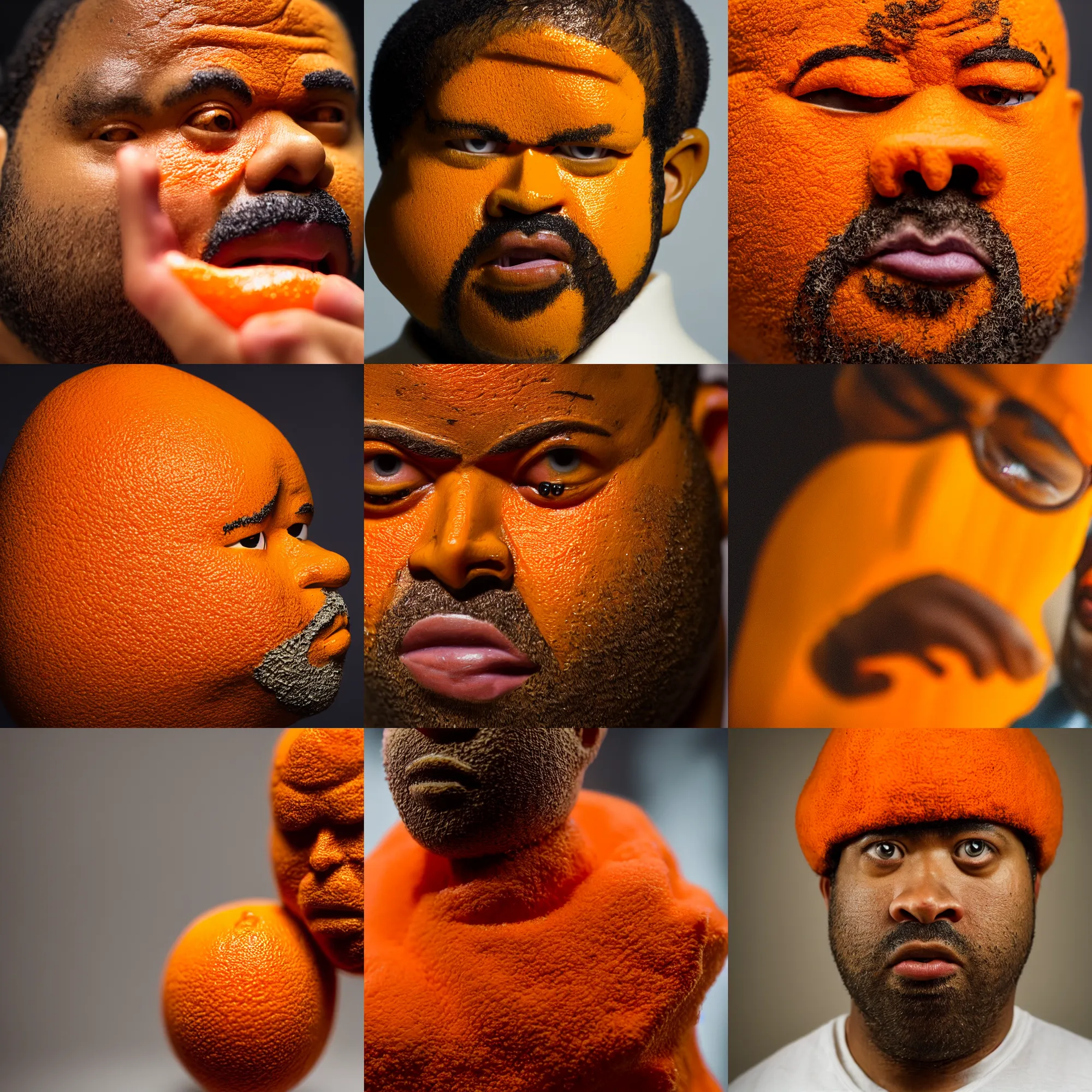 Prompt: orange that looks like jordan peele, macro shot, high detail