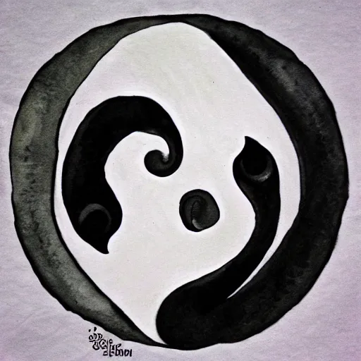 Prompt: whimsical yin Yang sea creatures, ink and wash