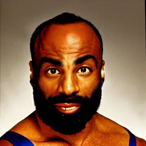 Prompt: a photograph of joe rogan as mr. t