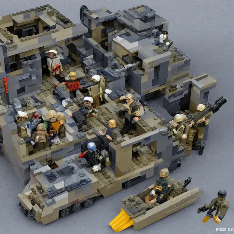 Prompt: navy seals raid osama bin laden's final hideout in abbottabad, pakistan lego set product marketing, photorealistic, studio lighting, highly detailed