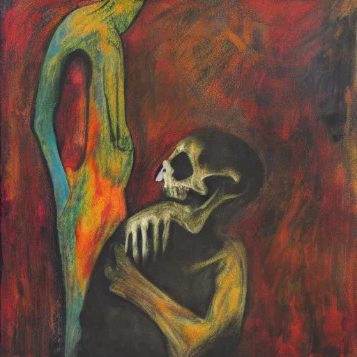 Image similar to a man has a conversation with death, abstract art