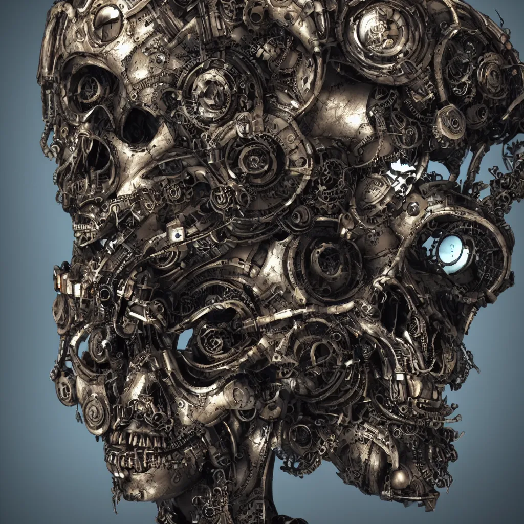 Image similar to steampunk cyborg skull, unreal engine, arstation trending, highly detailed, 8 k