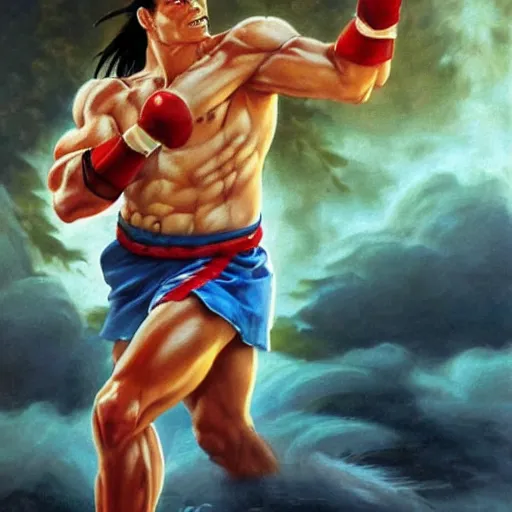 Prompt: ultra realistic portrait painting of forest gump as ryu from street fighter, art by frank frazetta, 4 k, ultra realistic, highly detailed, epic lighting