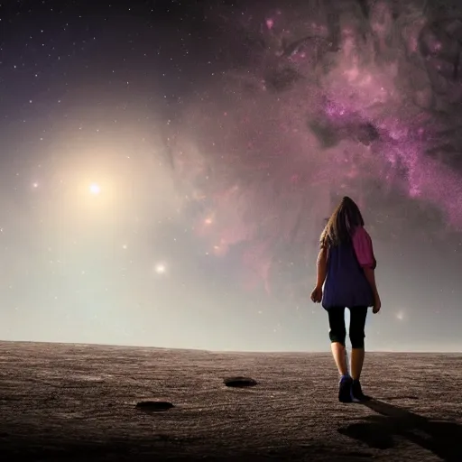 Image similar to girl walking on an alien planet