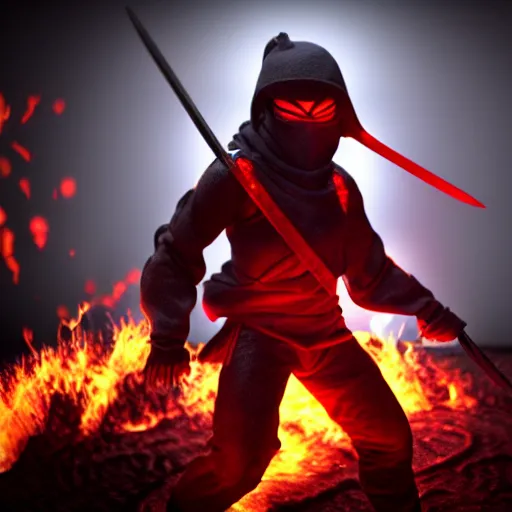 Image similar to a ninja with a sword in a fire background, 3 d render octane, trending on artstation