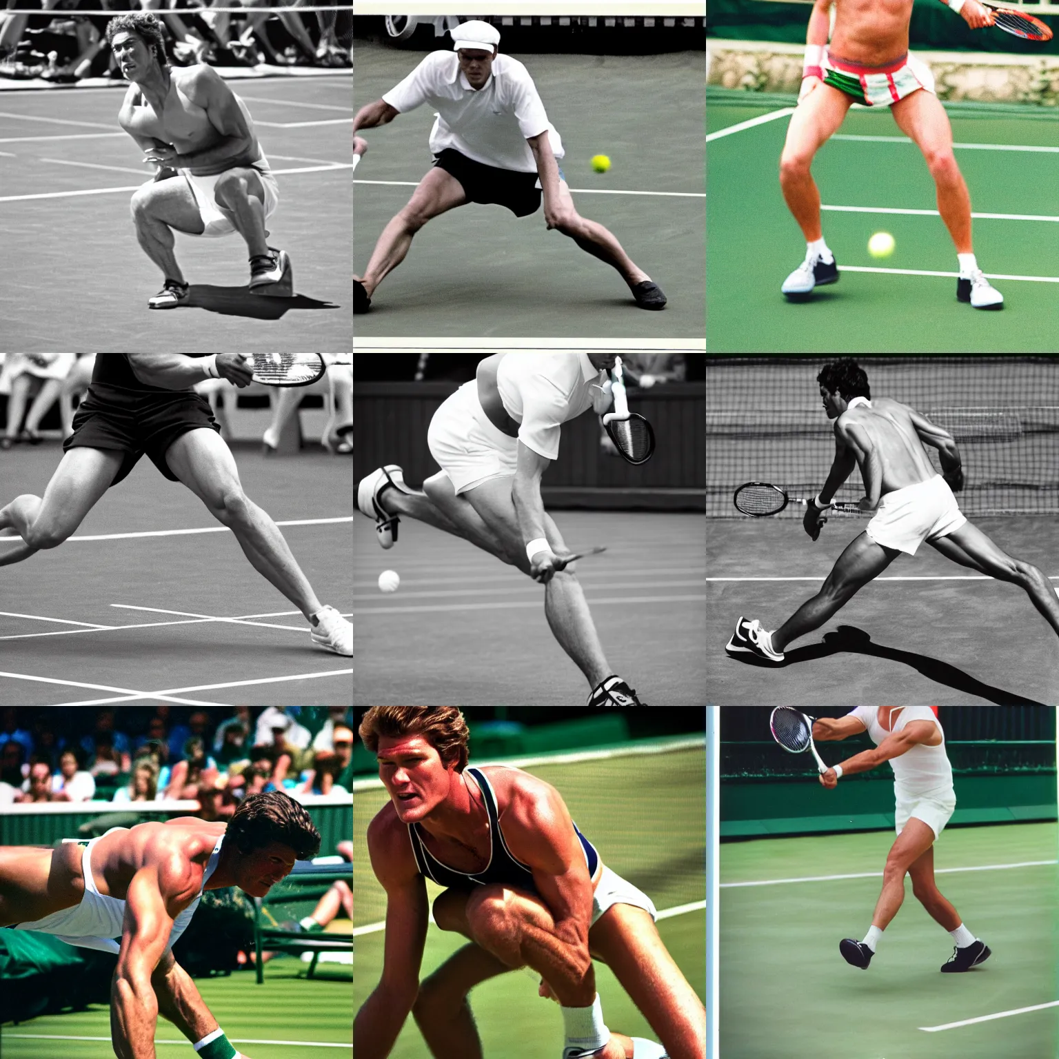 Prompt: magazine photo david hasslehoff competing at wimbledon, 3 5 mm lens, close up, detail, full colour, focus