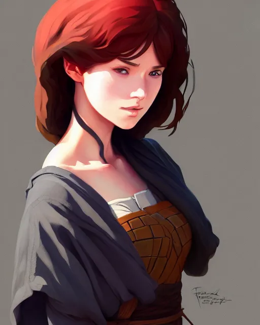 Prompt: portrait of a female peasant, crying, simple clothes, fantasy, face like gal gadot, red hair shinkai makoto studio ghibli studio key hideaki anno sakimichan stanley artgerm lau rossdraws james jean marc simonetti elegant highly detailed digital painting artstation pixiv