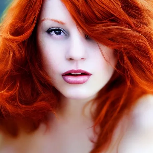 Prompt: beautiful!!! redhead!!! woman, closeup