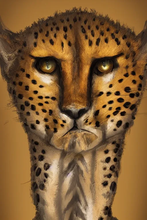 Image similar to Humanoid Cheetah, Animal face, D&D, Tabaxi Monk, Solo 3/4 Portait, Simple Robes, fantasy setting