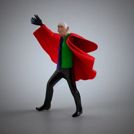 Prompt: plastic toy man with cape flying, white background, 3 d product render, 8 k,