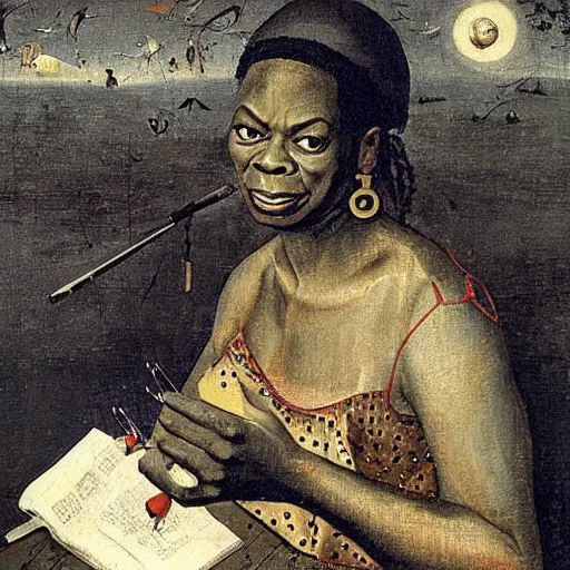 Image similar to nina simone by hieronymus bosch