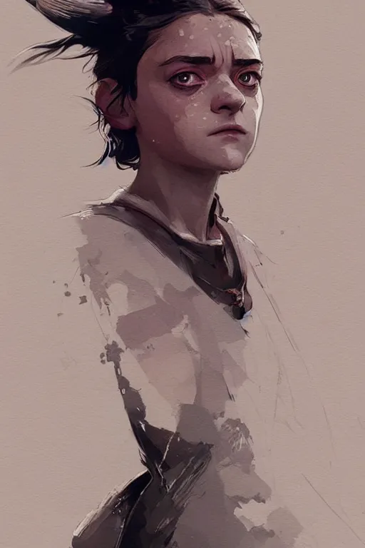 Prompt: an ultra detailed beautiful painting of cute arya stark, dramatic setting, by conrad roset, greg rutkowski and makoto shinkai, trending on artstation, 8 k