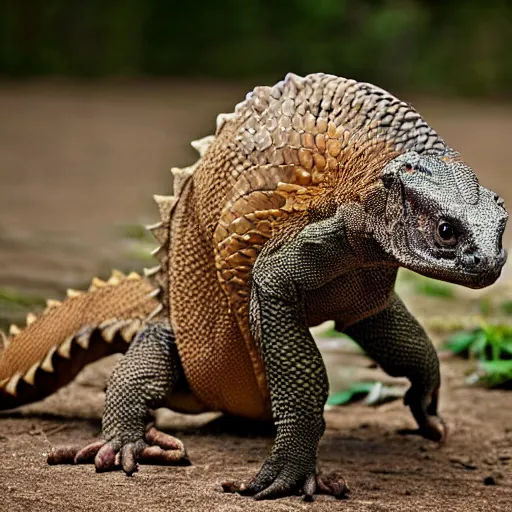 Image similar to a hybrid between a komodo-dragon and a pangolin, national geographic file-photo, photography