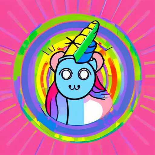 Image similar to Rainbow Robot Unicorn profile picture for social media sites. Limited palette, crisp vector line