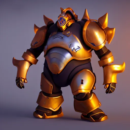 Prompt: a young boy with the appearance and armor of roadhog from overwatch, design, octane render, 4 k, ingame shot