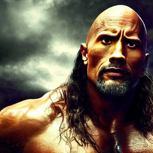 Image similar to Dwayne Johnson in a rob zombie film 4k quality super realistic