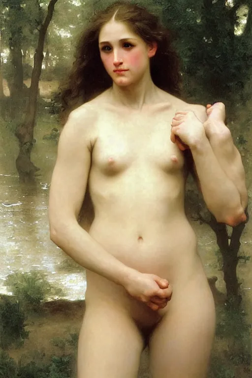 Image similar to portrait of a giant beautiful athletic pale girl, hd, realistic, bouguereau