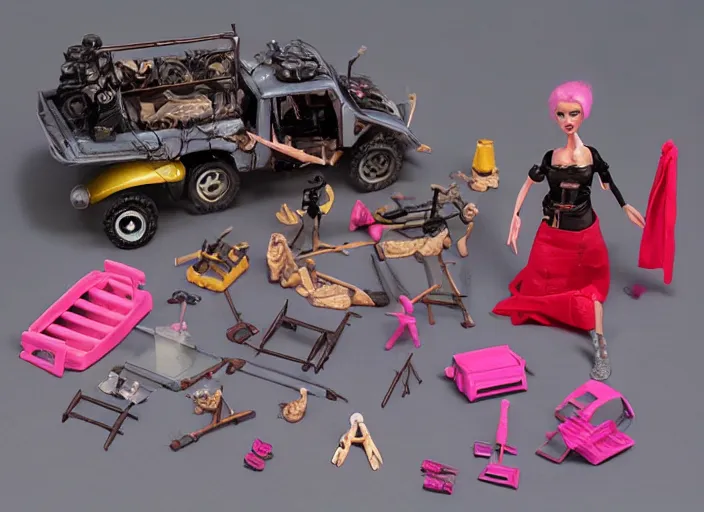 Prompt: mad max fury road barbie play set