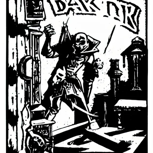 Prompt: A rogue disarming a trap. Religious, Dark Fantasy, Film Noir, Black and White. High Contrast, Mike Mignola, D&D, OSR